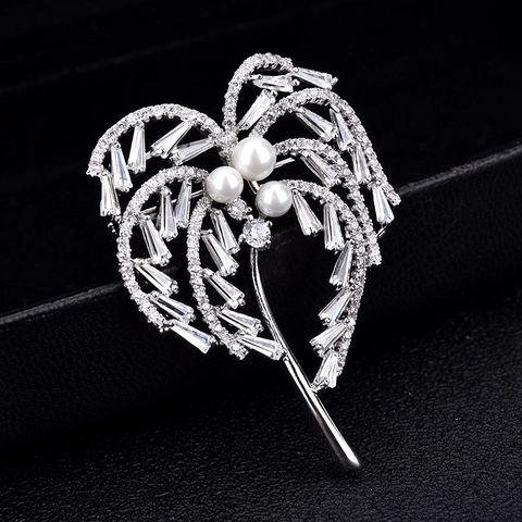 Eleganter Kupfer Zirkonia Kokosnussbaum Brosche Für Damen Tropische Palme Pin Mit Künstlicher Perle Mode Schmuck Accessoire