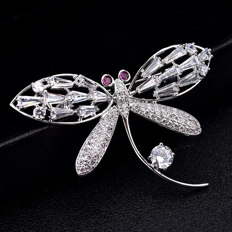 Sophisticated Copper Zirconia Dragonfly Brooch Animal Design Pin For Men Women Suit Coat Dress Jewelry Accessory Gift