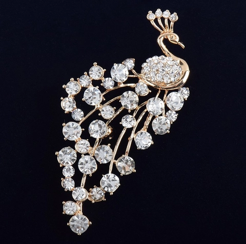 Eleganter Legierung Pfau Brosche Für Damen Mit Funkelnden Strass Eingelegt Galvanisiert Gold Mode Schmuck Zubehör Geschenk