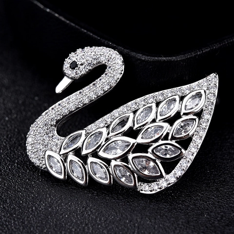 Lussuosa Spilla a Cigno in Zirconia Tonalità Argento per Donna Pin da Corsage Animale Strass Pavé Accessorio per Abito da Banchetto di Nozze