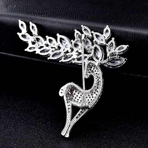 Elegante Broche de Ciervo de Cobre con Diamantes de Imitación para Mujer Joyería de Moda Animal Alce Alfiler de Solapa Accesorios para Vestidos de Boda y Banquete