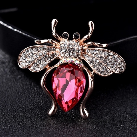 Exquisite Biene Form Brosche Für Damen Herren Gold Ton Legierung Rot Kristall Strass Eingelegte Anstecknadel Mode Schmuck Zubehör