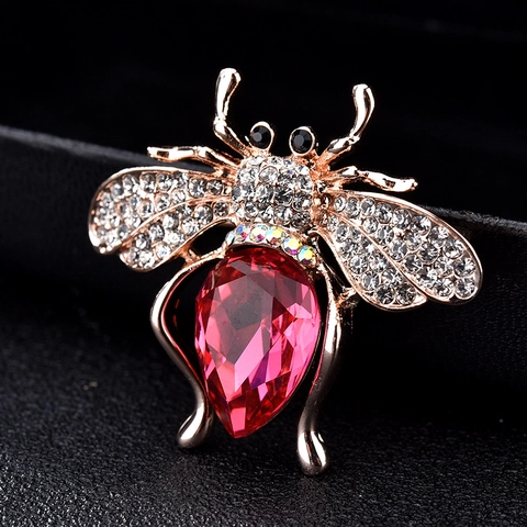 Exquisite Biene Form Brosche Für Damen Herren Gold Ton Legierung Rot Kristall Strass Eingelegte Anstecknadel Mode Schmuck Zubehör