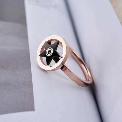 Modern Titanium Staal Draaibare Vijfpuntige Ster Open Ring Roségoud Spinning Angstverlichting Mode Sieraden Voor Dames Cadeau