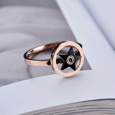 Modern Titanium Staal Draaibare Vijfpuntige Ster Open Ring Roségoud Spinning Angstverlichting Mode Sieraden Voor Dames Cadeau