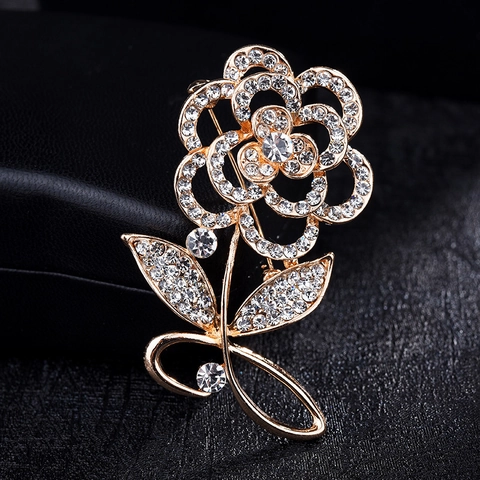 Eleganter Legierung Rose Blume Brosche Pin Für Damen Vintage Vergoldet Strass Eingelegt Korsage Accessoire Für Mantel Schal Party