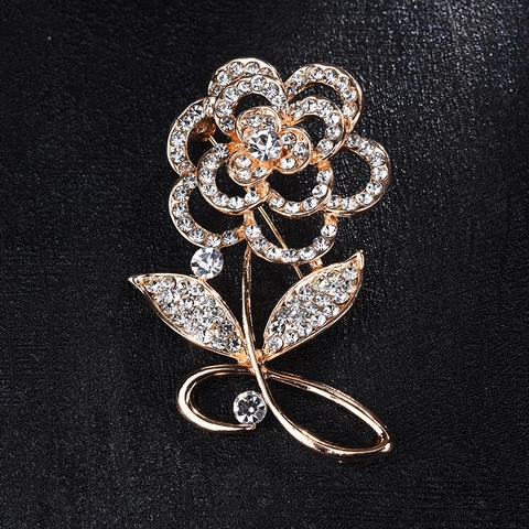 Eleganter Legierung Rose Blume Brosche Pin Für Damen Vintage Vergoldet Strass Eingelegt Korsage Accessoire Für Mantel Schal Party