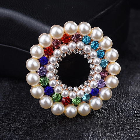 Spilla Rotonda Vintage in Lega Con Strass Colorati e Künstliche Perle Sintetiche Fibbia per Sciarpa Multifunzionale Gioielli Donna