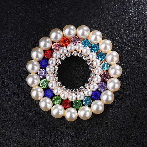 Spilla Rotonda Vintage in Lega Con Strass Colorati e Künstliche Perle Sintetiche Fibbia per Sciarpa Multifunzionale Gioielli Donna