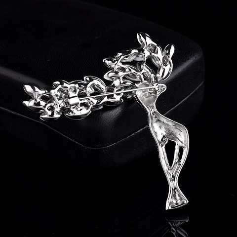 Elegante Spilla a Forma di Renna in Lega Argento Con Corna in Strass AB Multicolore Cervo di Natale per Gioielli da Donna