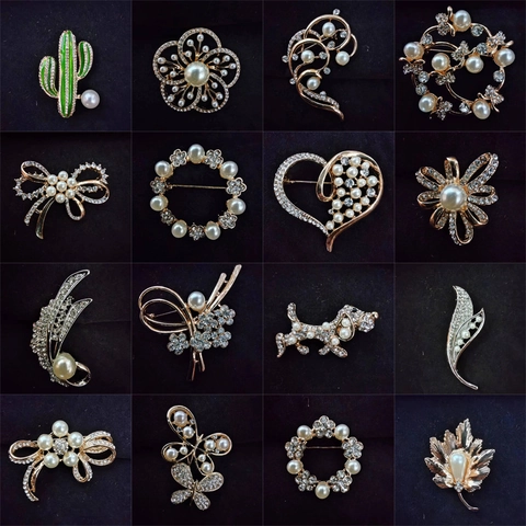 Eleganter Legierung Künstliche Perle Blume Brosche Für Damen Vintage Strass Schmetterling Blatt Anstecknadel Schmuck Zubehör