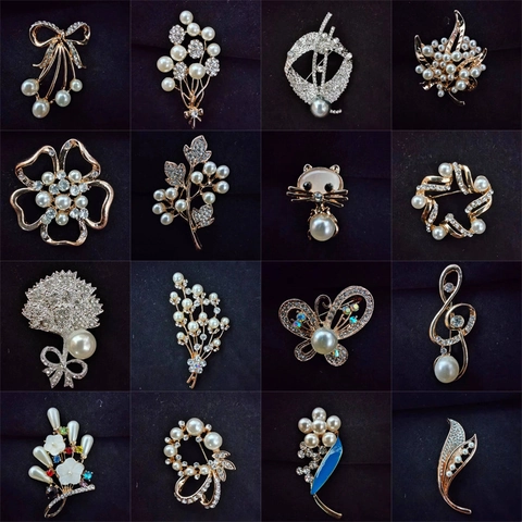 Eleganter Legierung Künstliche Perle Blume Brosche Für Damen Vintage Strass Schmetterling Blatt Anstecknadel Schmuck Zubehör