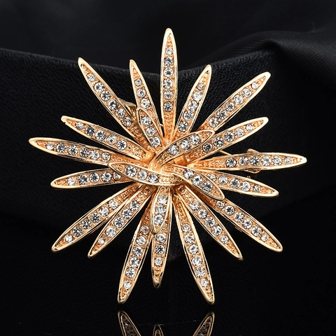 Luxury Alloy Sunflower Brooch With Rhinestone Embellishment Elegant Fashion Jewelry Pins For Women Coat Accessories
