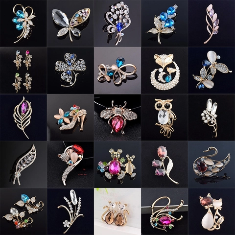 Luxury Alloy Rhinestone Animal Brooch For Women Owl Butterfly Bee Swan Floral Fashion Lapel Pins Wedding Banquet Jewelry Gift