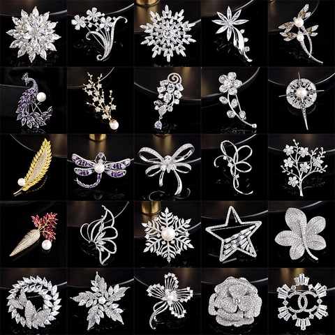 Broche Élégante en Cuivre et Zirconia pour Femmes Luxe Léger Flocon de Neige Papillon Libellule Perle Artificielle Épingle à Revers Bijoux de Mode Accessoires de Banquet