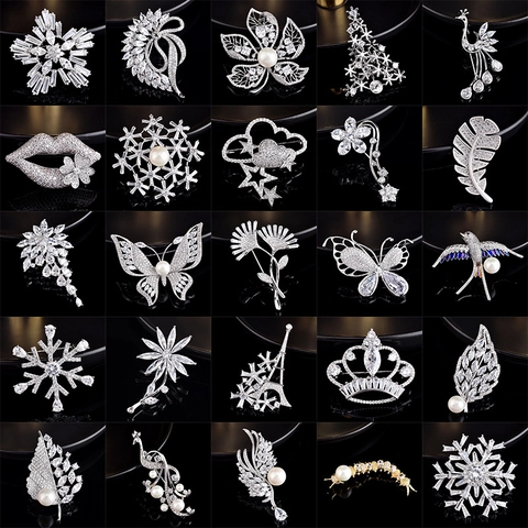 Broche Fleur en Cuivre Élégante Avec Zirconia et Perle Artificielle Broche de Luxe Animal Oiseau Papillon pour Costume Femme Bijoux