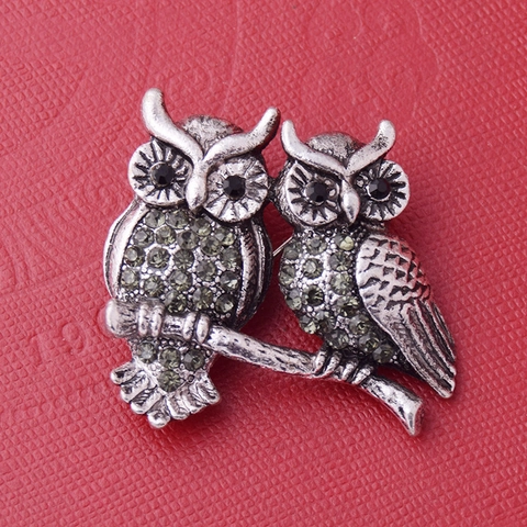 Vintage Antique Silver Alloy Owl Brooch With Rhinestone Accents Double Owl On Branch Retro Animal Pins For Women Jewelry Gift