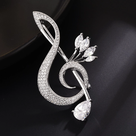 Elegante Spilla Nota Musicale in Zirconia Rame Placcato Argento Chiave di Violino Spilla da Risvolto Gioielli Moda Banchetto Matrimonio Regalo Donna