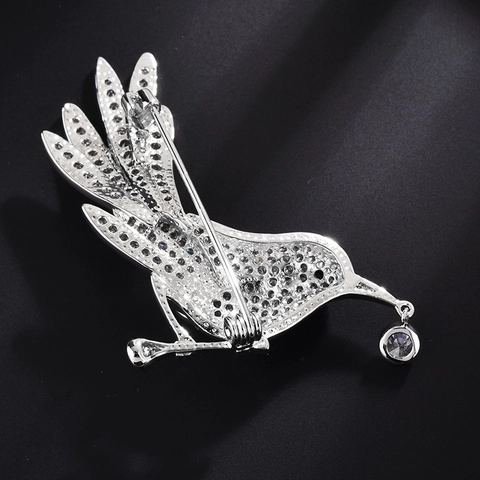 Elegante Spilla Animale Uccello in Rame con Zircone Intarsiato Strass Spilla Argento per Donna Accessori Gioielli Moda