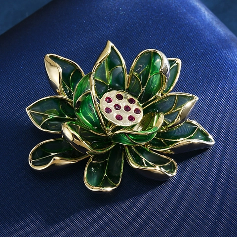 Vintage Lotus Flower Brooch For Women Men Enamel Drip Oil Copper Rhinestone Pin Chinese Style Floral Jewelry Accessory