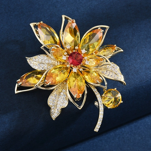 Eleganter Zirkonia Blumen Brosche Für Damen Hochwertige Kupfer Floral Corsage Pin Für Hochzeit Party Anzug Zubehör