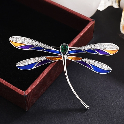 Vintage Koperen Libel Brosche Voor Dames Gekleurde Emaille Dierenvorm Brosche Met Groene Zirconia Ingelegde Mode Sieraden Spelden