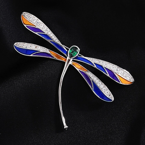 Vintage Koperen Libel Brosche Voor Dames Gekleurde Emaille Dierenvorm Brosche Met Groene Zirconia Ingelegde Mode Sieraden Spelden