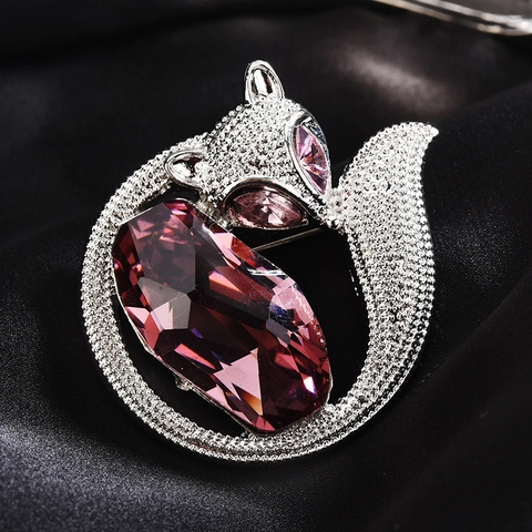 Exquisite Alloy Fox Brooch With Blue Rose Red Rhinestones Fashion Animal Shape Corsage Pin For Women Daily Office Jewelry