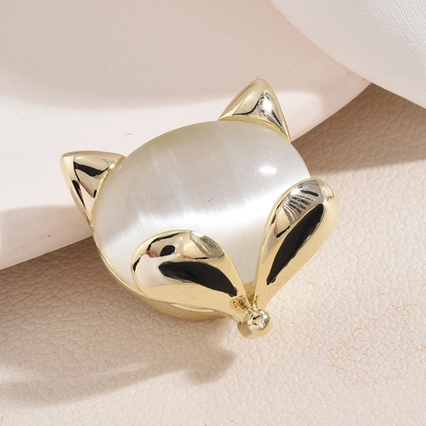Broche de Zorro de Estilo Coreano Con Piedra de Ojo de Gato Sintética y Circonia Cobre Galvanizado Regalo de Moda Mujer