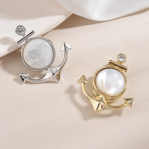 Spilla Vintage a Forma di Ancora Nautica per Donna Rame Strass Intarsio di Perla Artificiale Spilla di Sicurezza Gioielli
