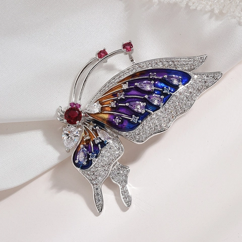 Elegante Broche de Mariposa de Esmalte para Mujer Colorido Esmalte de Aceite Cobre Strass Pin para Boda Fiesta Joyería de Moda