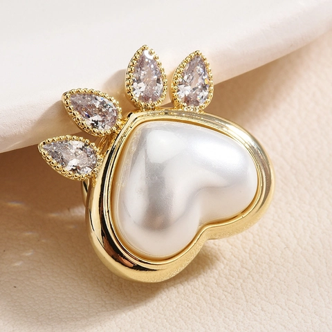 Magnetische Katzenpfote Herz Künstliche Perle Brosche Für Damen Kupfer Zirkonia Shirt Kragennadel Schmuck Geschenk