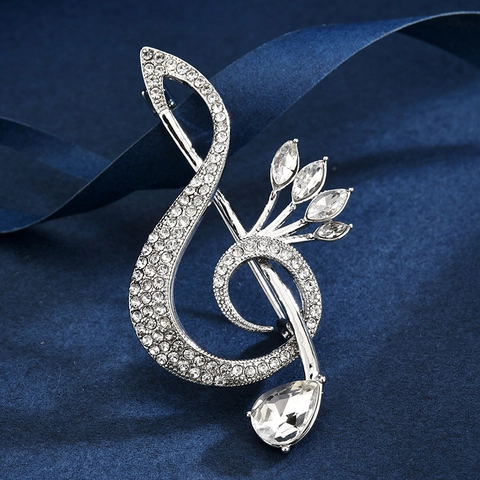 Spilla in Lega con Note Musicali e Strass per Uomo Donna Elegante Chiave di Violino Corsage per Abiti Cappotti Gioielli Regalo