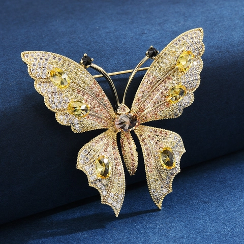 Elegant Copper Butterfly Brooch Pin For Women Luxury Zirconia Inlaid Animal Brooch Pin Jewelry Clothing Accessory Gift