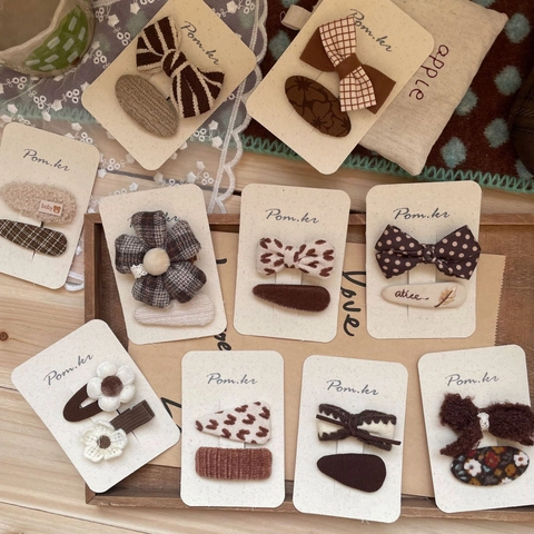Fermaglio Capelli Set Fatto a Mano Stoffa Fiocco Fiore per Bambine Dolce Pois Righe Plaid Mollette Vintage Autunno Inverno Accessori Capelli