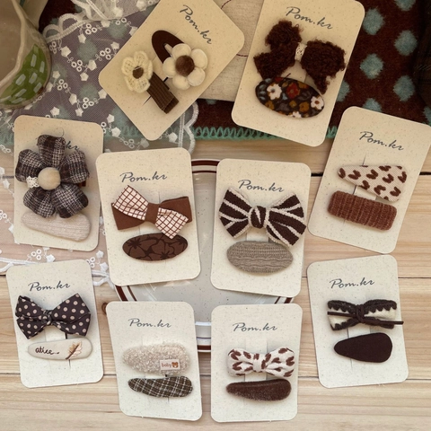 Fermaglio Capelli Set Fatto a Mano Stoffa Fiocco Fiore per Bambine Dolce Pois Righe Plaid Mollette Vintage Autunno Inverno Accessori Capelli