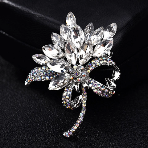 Elegant Alloy Floral Brooch For Women Luxurious Marquise Rhinestone Flower Corsage Pin With Bow Detail Fashion Clothing Jewelry