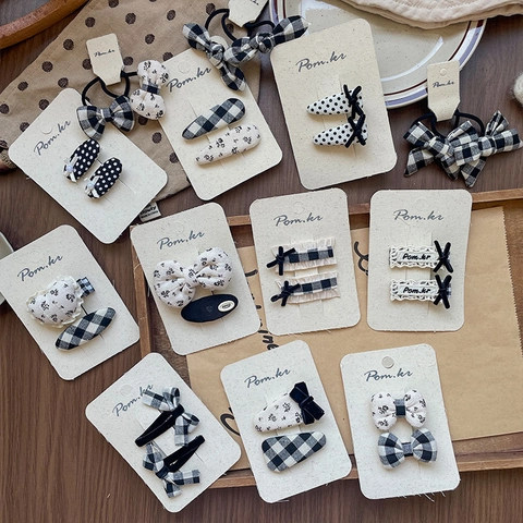 Korean Style Fabric Bow Hair Clips Women Children Checkered Polka Dot Floral Vintage Decorative Accessories Decorative Ties