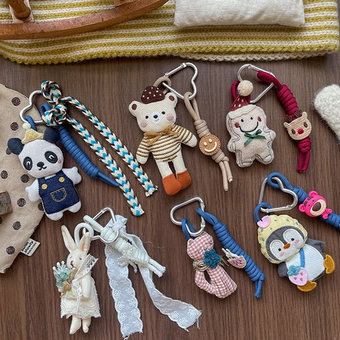 Handmade Cartoon Animal Cloth Pendant Keychain For Kids Bag Bear Panda Penguin Rabbit Plush Hanging Accessory