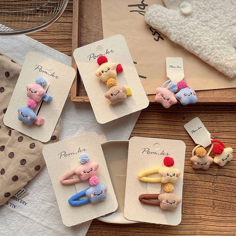 Ensemble de Pinces à Cheveux et Élastiques en Peluche Douce en Forme d'Étoile pour Enfants Barrettes en Tissu à Motif d'Étoile pour Filles Accessoires de Coiffure
