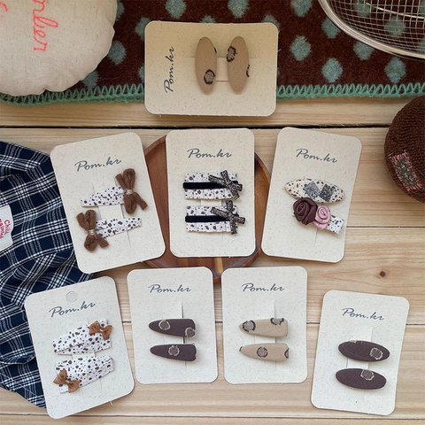 Set Mollette Capelli in Tessuto Stile Coreano Per Ragazze Vintage Fatto A Mano A Pois Marrone Caffè Accessori Capelli