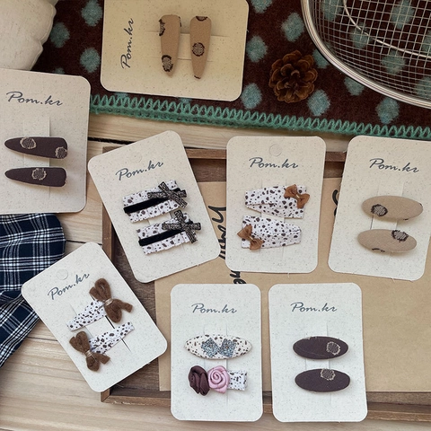 Set Mollette Capelli in Tessuto Stile Coreano Per Ragazze Vintage Fatto A Mano A Pois Marrone Caffè Accessori Capelli