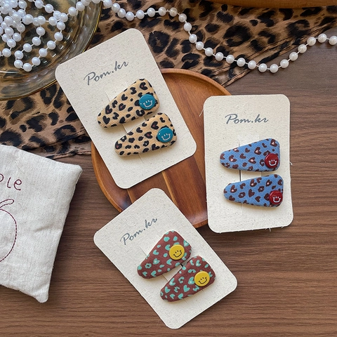 Estilo Coreano Vintage Pinzas para el Cabello de Leopardo para Niñas Hecho a Mano Tela Clips BB Lazo Corazón Horquillas para Mujer Niños