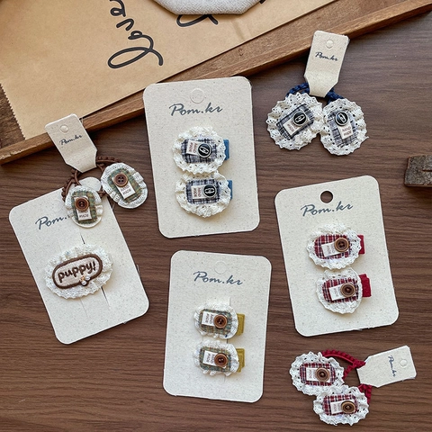 Pinzas para el Cabello de Encaje a Cuadros Coreanos Vintage Coleteros de Tela Hechos a Mano para Niñas Mujeres Accesorios