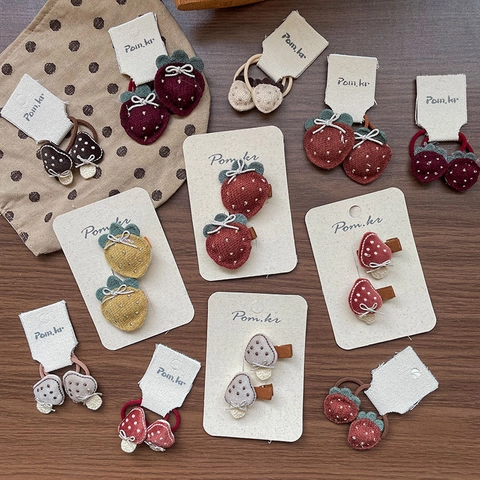 Handgefertigt Stoff Erdbeere Pilz Haarklammern Haargummis Für Kinder Mädchen Süß Koreanischen Stil Herbst Winter Haarschmuck