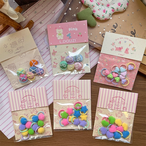 Cute Macaron Color Plush Heart Star Hair Ties For Kids Girls Sweet Fabric Elastic Hair Rings Butterfly Knot Ponytail Holder