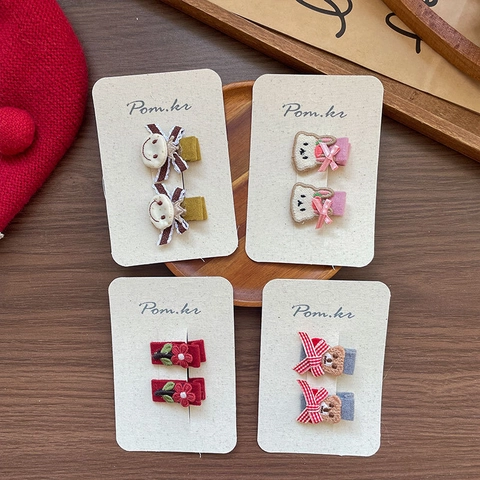Simpatici Fermagli per Capelli in Tessuto con Ricamo a Cartone Animato per Ragazze Stile Coreano Orso Coniglio Fiori