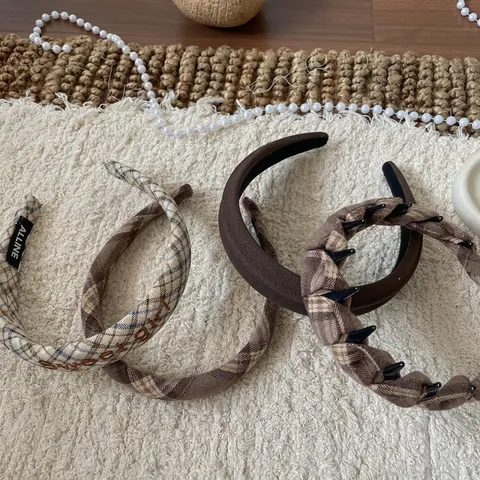Ensemble de Serre-tête en Tissu à Carreaux Style Coréen Vintage Rembourré Accessoires de Cheveux pour Femmes Filles Automne Hiver