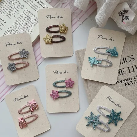 Lot de Barrettes à Cheveux Style Coréen Étoile et Flocon de Neige Pailletées pour Filles Enfants Accessoires de Mode