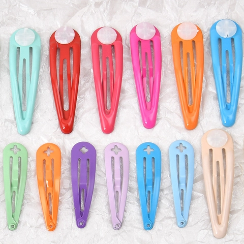 Sweet Candy Colors Metal Snap Hair Clips For Children Girls Painted Drip Glue Waterdrop Shape Hairpins DIY Accessories